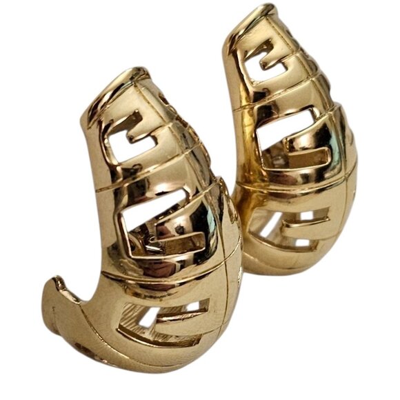 Givenchy Gold Tone Clip On Earrings J Style Half Loop, Signed - Picture 5 of 14